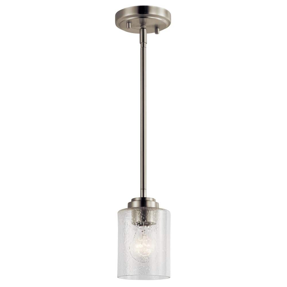 Winslow 1-Light Brushed Nickel Contemporary Kitchen Mini Pendant Hanging Light with Clear Seeded Glass price history on PriceWatchPro