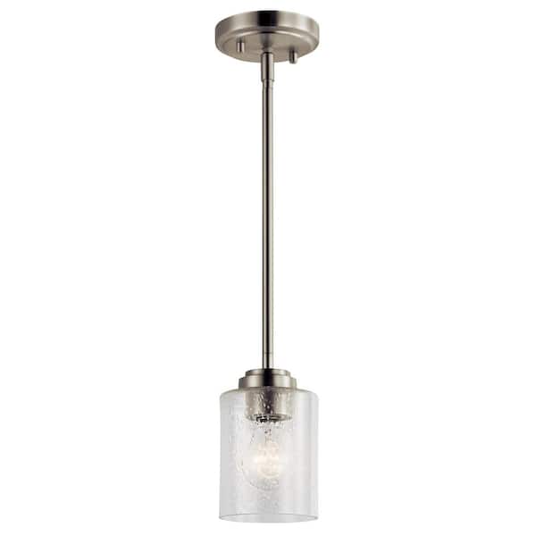 KICHLER Winslow 1-Light Brushed Nickel Contemporary Kitchen Mini Pendant Hanging Light with Clear Seeded Glass