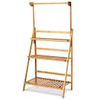 56.5 in. Tall Folding Indoor Outdoor Raw Bamboo Wood Plant Stand (3-Tiered)
