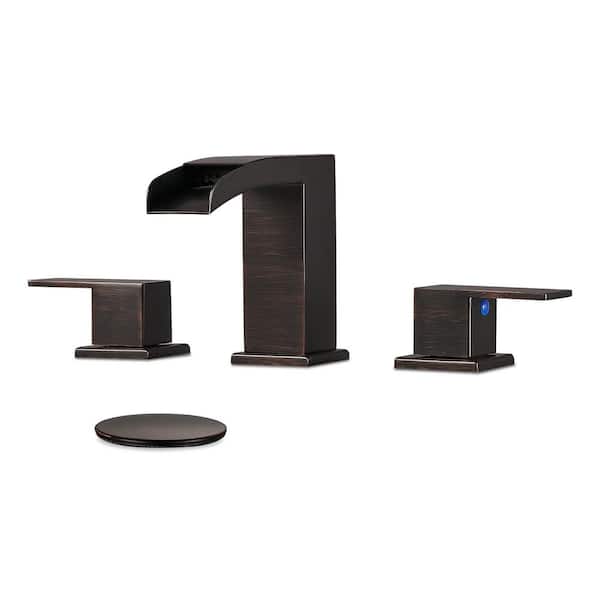 Heemli Waterfall 304 stainless steel 8 in. Widespread Double Handle Bathroom Faucet with Drain Kit Included in OilRubbed Bronze