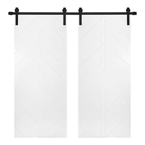Double Modern Diamond Pattern 48 in. x 84 in. MDF Panel White Painted Sliding Barn Door with Hardware Kit