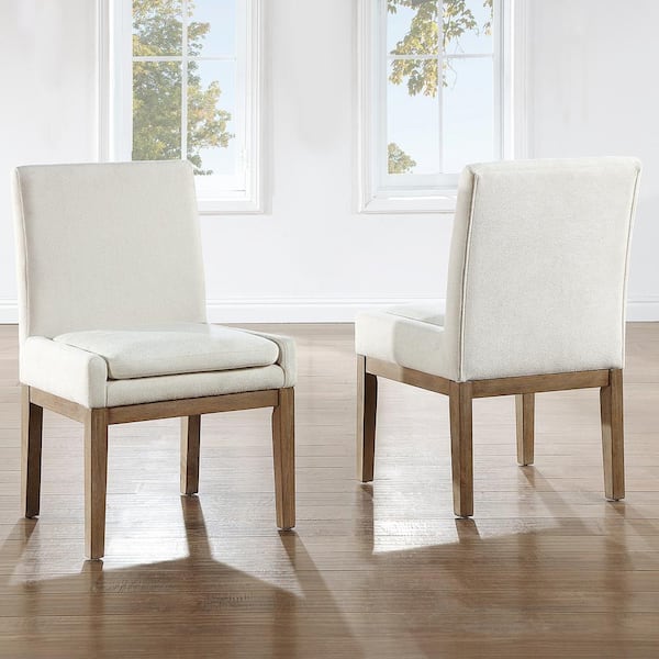 Aubrey Brown Frame with Eggshell Polyester Upholstered Arm Chair (Set of 2)