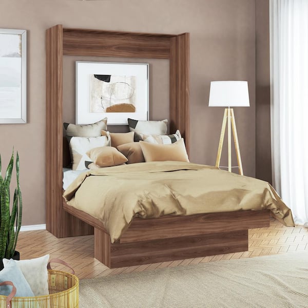 Easy-Lift Brown Wood Frame Full Murphy Bed