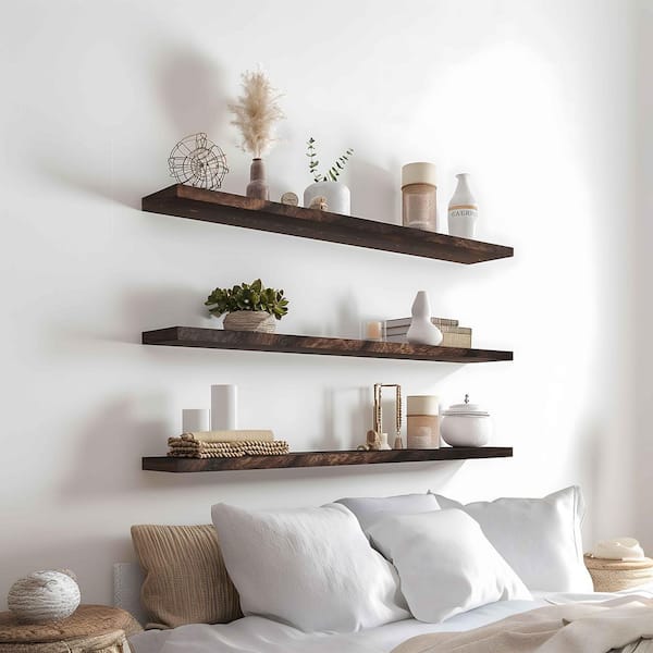 35.6 in. W x 6 in. D Walnut Floating Shelves Decorative Wall Shelf (Set of 4)