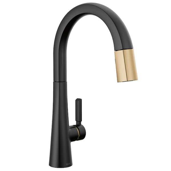Monrovia Matte Black/Champagne Bronze 16.13 in. H Pull Down Sprayer Kitchen Faucet with 360° Spout Swivel