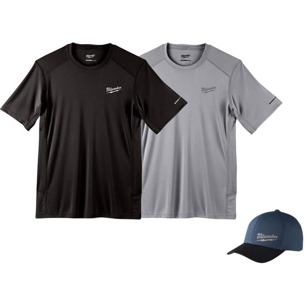 Men's Large Black and Gray WORKSKIN Light Weight Performance Short Sleeve T-Shirt and Large/XL Blue WORKSKIN Fitted Hat price history on PriceWatchPro