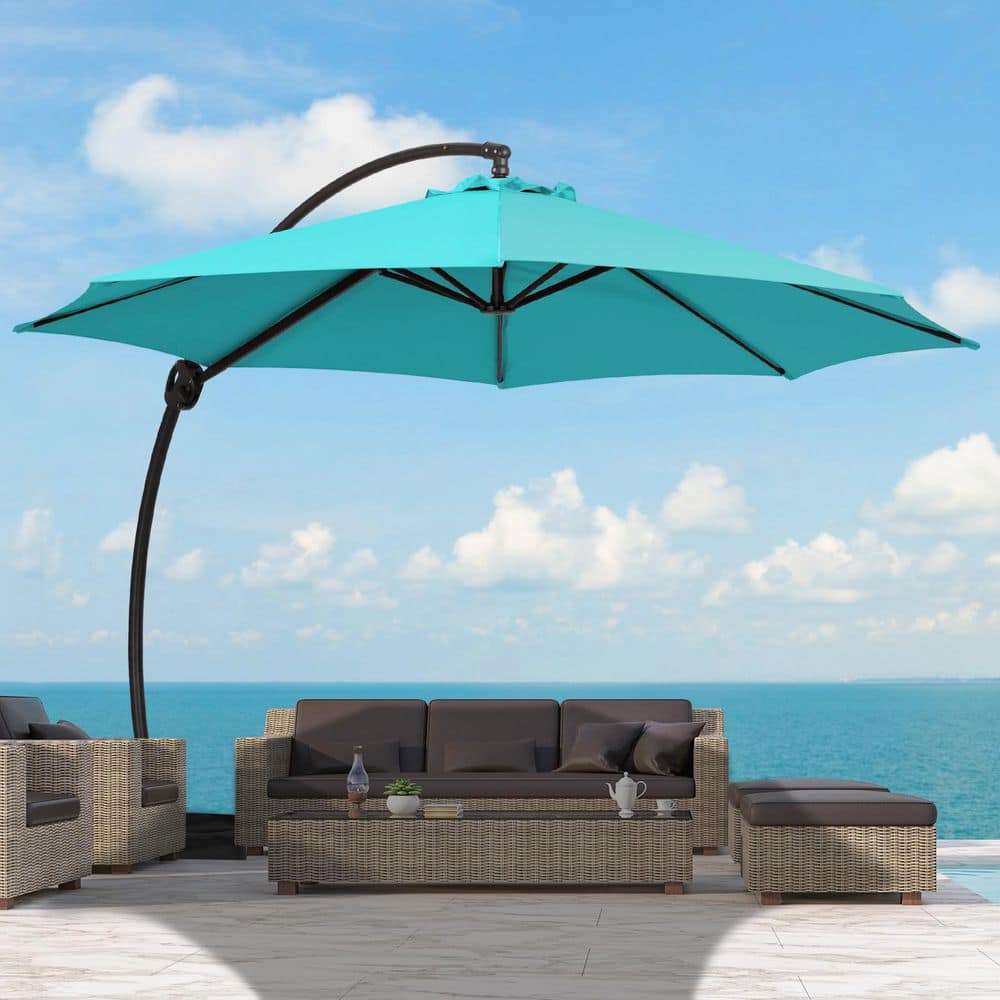 12 ft. Aluminum Cantilever Offset Hanging Patio Umbrella with Sandbag Base and Cover in Peacock Blue price history on PriceWatchPro
