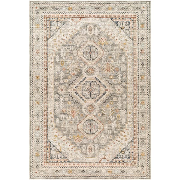 Livabliss Beckham Slate/Beige 9 ft. x 12 ft. Medallion Indoor Area Rug