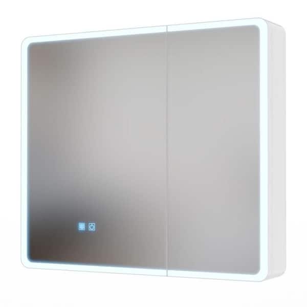 31.5 in. W x 27.6 in. H White Rectangular LED Medicine Cabinet with Mirror, Single-Color White Light, Anti-Fogging