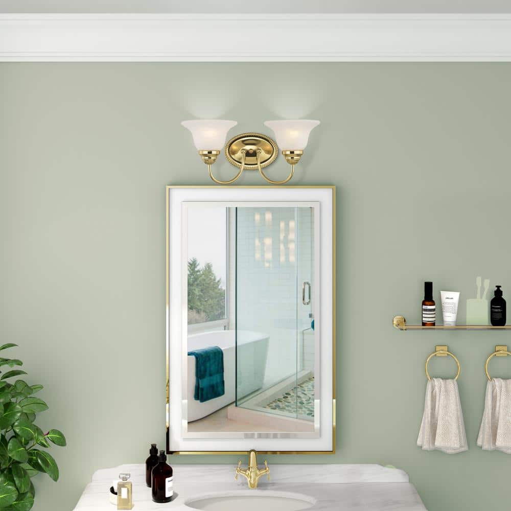 Polished Brass 2-Light Vanity with White Alabaster Glass