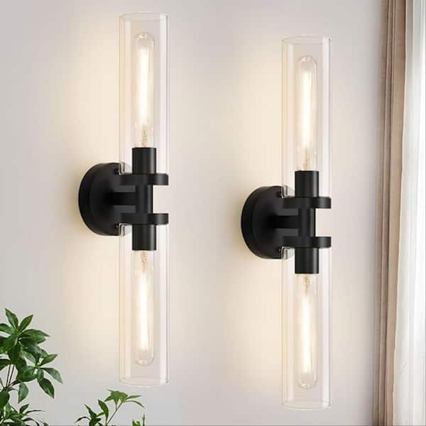 21.7 in. 2 Lights Black Wall Sconce, Wall Mount LED Vanity Light Fixture with Shade for Bathroom Mirror
