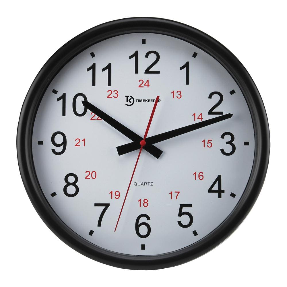 Timekeeper 14 in. Quartz Black and White Indoor/Outdoor Wall Clock ...