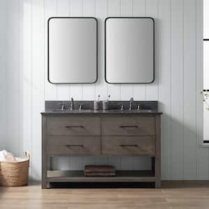 Windwood 54 in. W x 22 in. D x 34 in. H Bath Vanity in Silver Gray with Blue Limestone Vanity Top with White Sinks