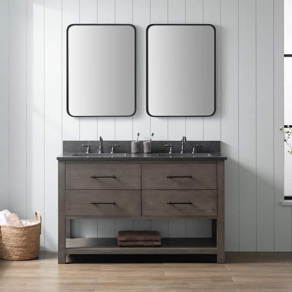 SUDIO Windwood 54 in. W x 22 in. D x 34 in. H Bath Vanity in Silver Gray with Blue Limestone Vanity Top with White Sinks
