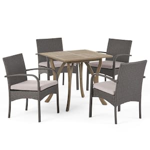 Hartford Gray 5-Piece Wood and Plastic Outdoor Dining Set with Gray Cushions