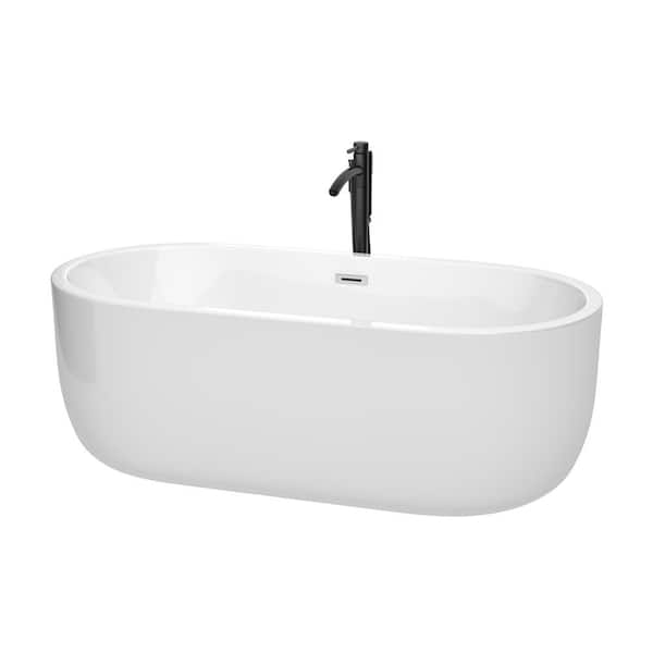 Wyndham Collection Juliette 67 in. Acrylic Flatbottom Bathtub in White with Polished Chrome Trim and Matte Black Faucet