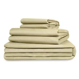 5-Piece Sage Green Sateen Sheet Bundle Set White 100% Organic Cotton Twin Duvet Set+Sheet Set