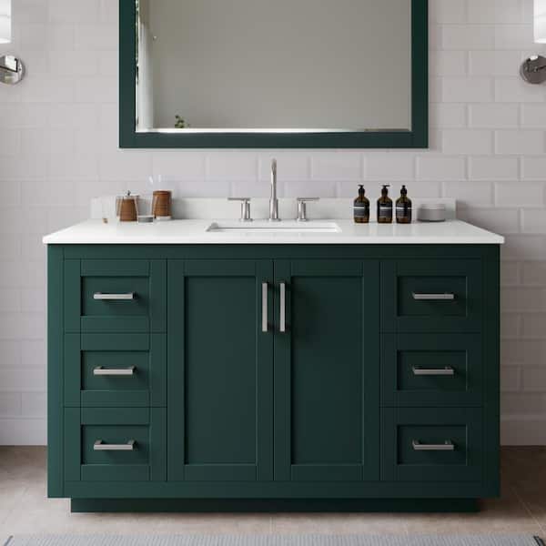 Wyndham Collection Miranda 54 in. W x 22 in. D x 33.75 in. H Single Bath Vanity in Green with White Quartz Top