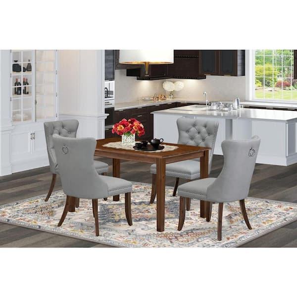 East West Furniture 5-Piece Antique Walnut Finish Solid Wood Top - Rectangular Dining Room Set - Seats 4