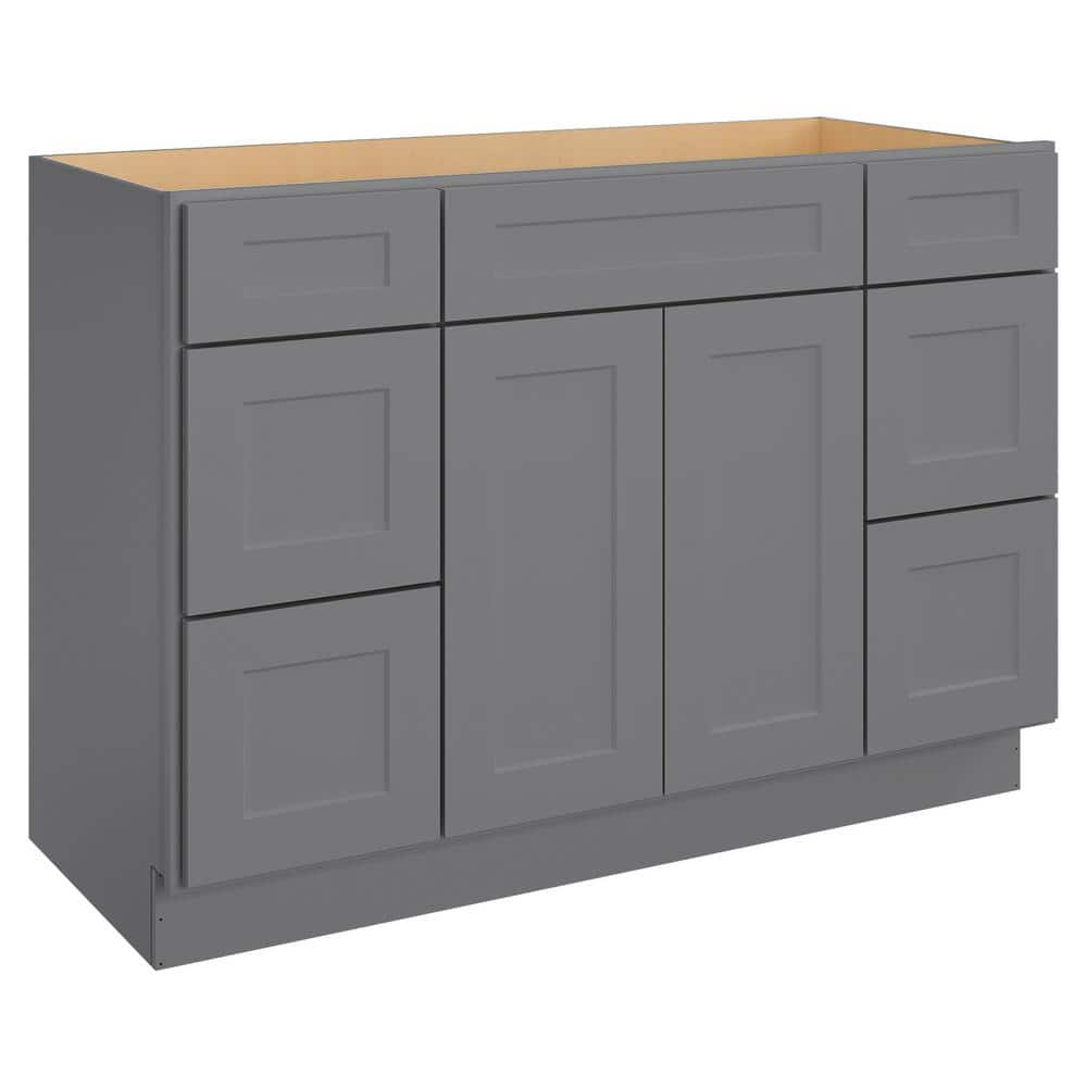 48-in W X 21-in D X 34.5-in H in Shaker Grey Plywood Ready to Assemble Floor Vanity Sink Drawer Base Kitchen Cabinet -  HOMEIBRO, HD-SG-VDDB48-A