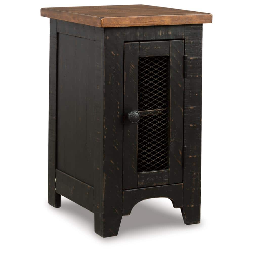 Valebeck Black and Brown Rustic Wood Metal Storage End Table