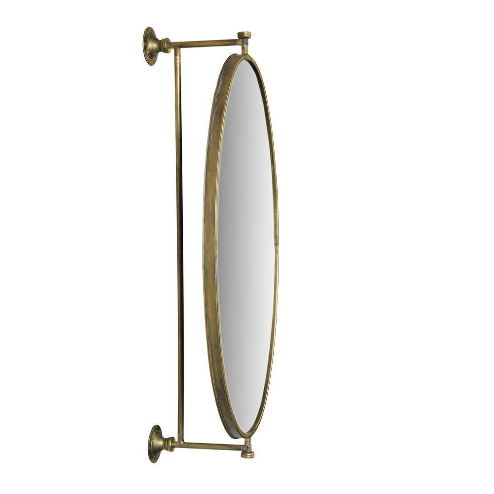 Gold Oval Metal Pivoting Wall Mirror, 32.4" x 19.5"