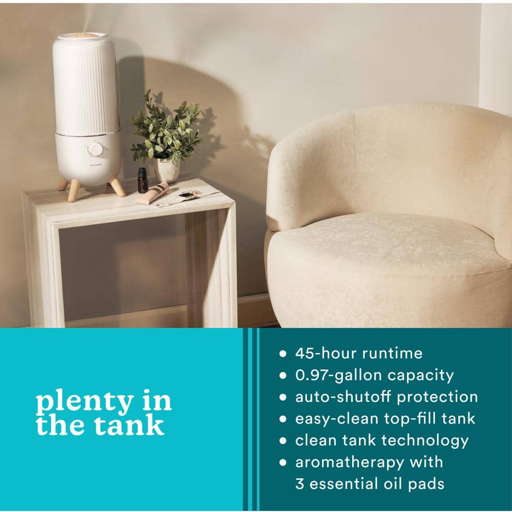 HoMedics White Ultrasonic Cool Mist Humidifier with Wood Legs