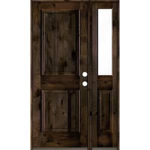 44 in. x 80 in. Rustic knotty alder Left-Hand/Inswing Clear Glass Black Stain Square Top Wood Prehung Front Door w/RHSL