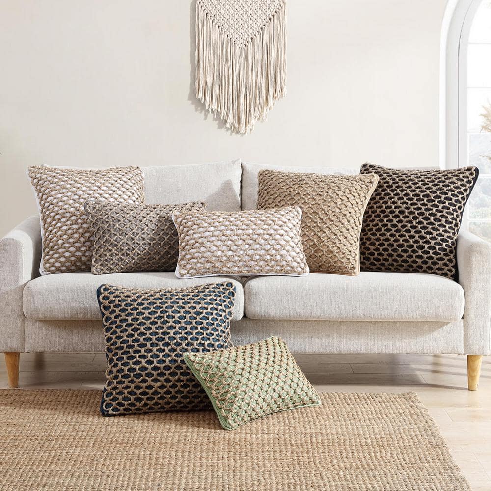 Jada Black and Jute 20" Square Boho Throw Pillow Set