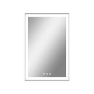 24 in. W x 36 in. H Rectangular Framed LED Lighted Anti-Fog Wall Mount Bathroom Vanity Mirror in Black, 3-Switch