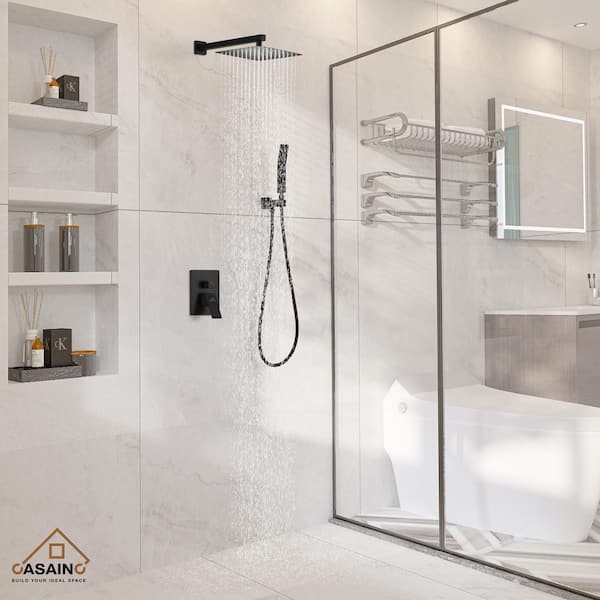 2-Function 10 in.Wall-Mounted Shower System in Matte Black