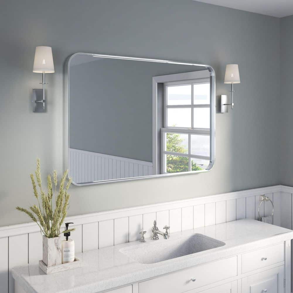 48 in. W x 32 in. H Rectangular Aluminum Framed Wall Bathroom Vanity Wall Mount Mirror in Silver price history on PriceWatchPro
