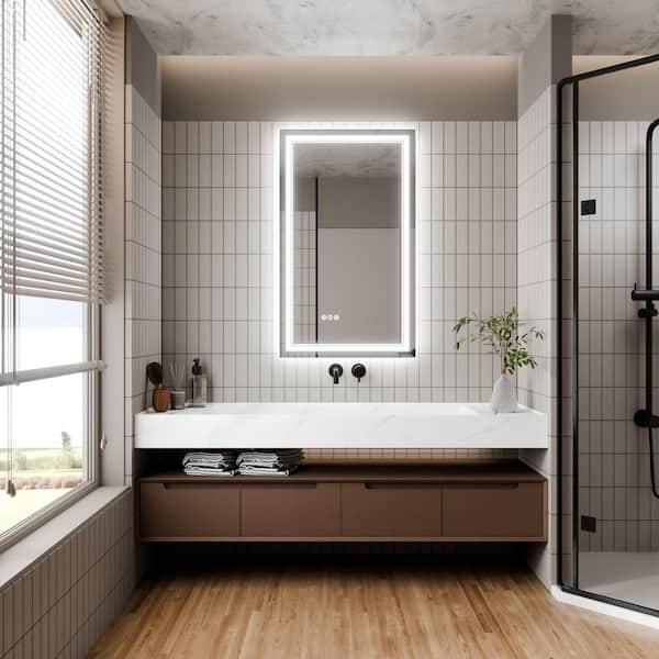 JimsMaison 40 in. W x 24 in. H Rectangular Frameless Anti-Fog LED Light Vertical Wall Mounted Bathroom Vanity Mirror in Sliver