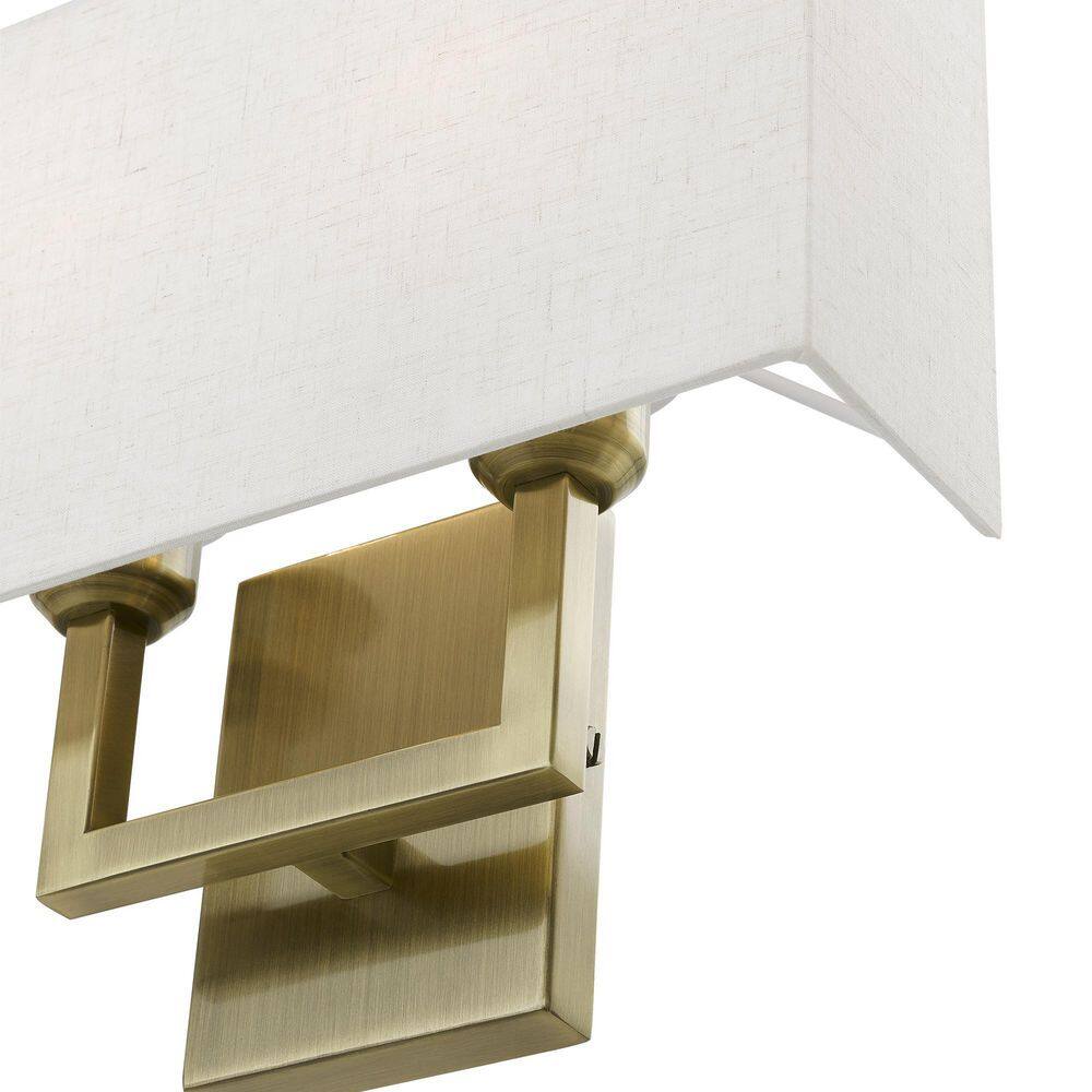 Antique Brass 2-Light Sconce with Oatmeal Fabric Shade