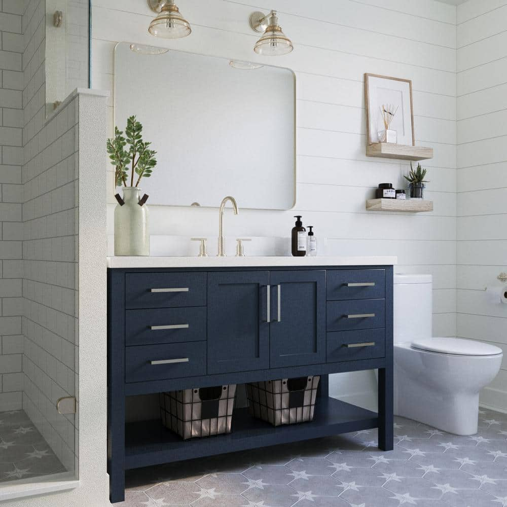 ARIEL Magnolia 55 in. W x 22 in. D x 36 in. H Bath Vanity in Blue with ...