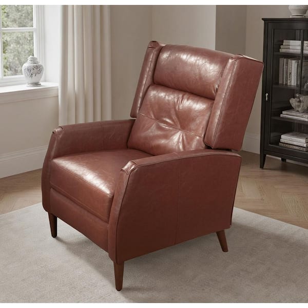 Socloud Red Brown Faux Leather Accent Arm Recliner with Adjustable Backrest