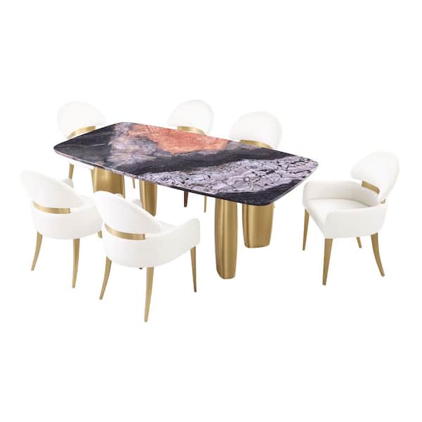 Varand 7-Piece Rectangle Black/Gray Contemporary Sintered Stone Top Dining Room Set