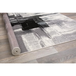 Modern Contemporary Abstract Black 7 ft. 10 in. x 10 ft. Indoor Area Rug