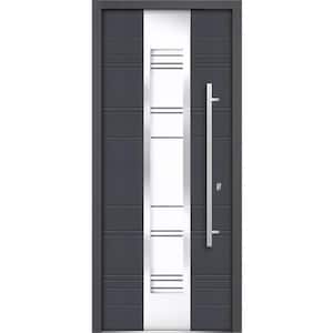 36 in. x 80 in. Single Panel Left-Hand/Inswing 12 Lites Clear Glass Gray Finished Steel Prehung Front Door with Handle