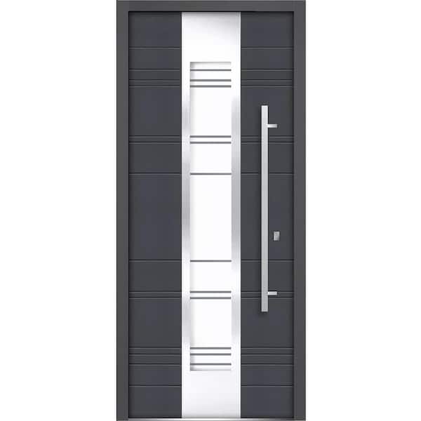 VDOMDOORS 36 in. x 80 in. Single Panel Left-Hand/Inswing 12 Lites Clear Glass Gray Finished Steel Prehung Front Door with Handle