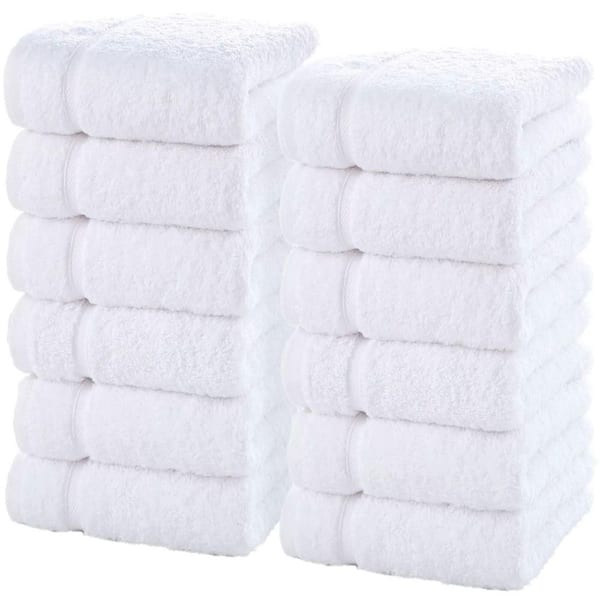 12-Piece White Luxury Cotton Washcloths 13 x 13 -Premium Hotel Spa Small Bath Towel Set