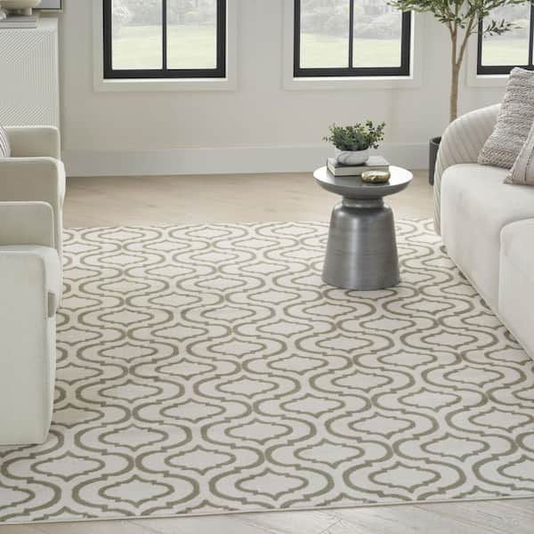 8' X 10' Ivory and Green Trellis Non Skid Area Rug