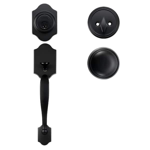 Matte Black Front Door Handle and Deadbolt Set w/ Interior Knob, Adjustable Hole Spacing Single Cylinder Door Handleset
