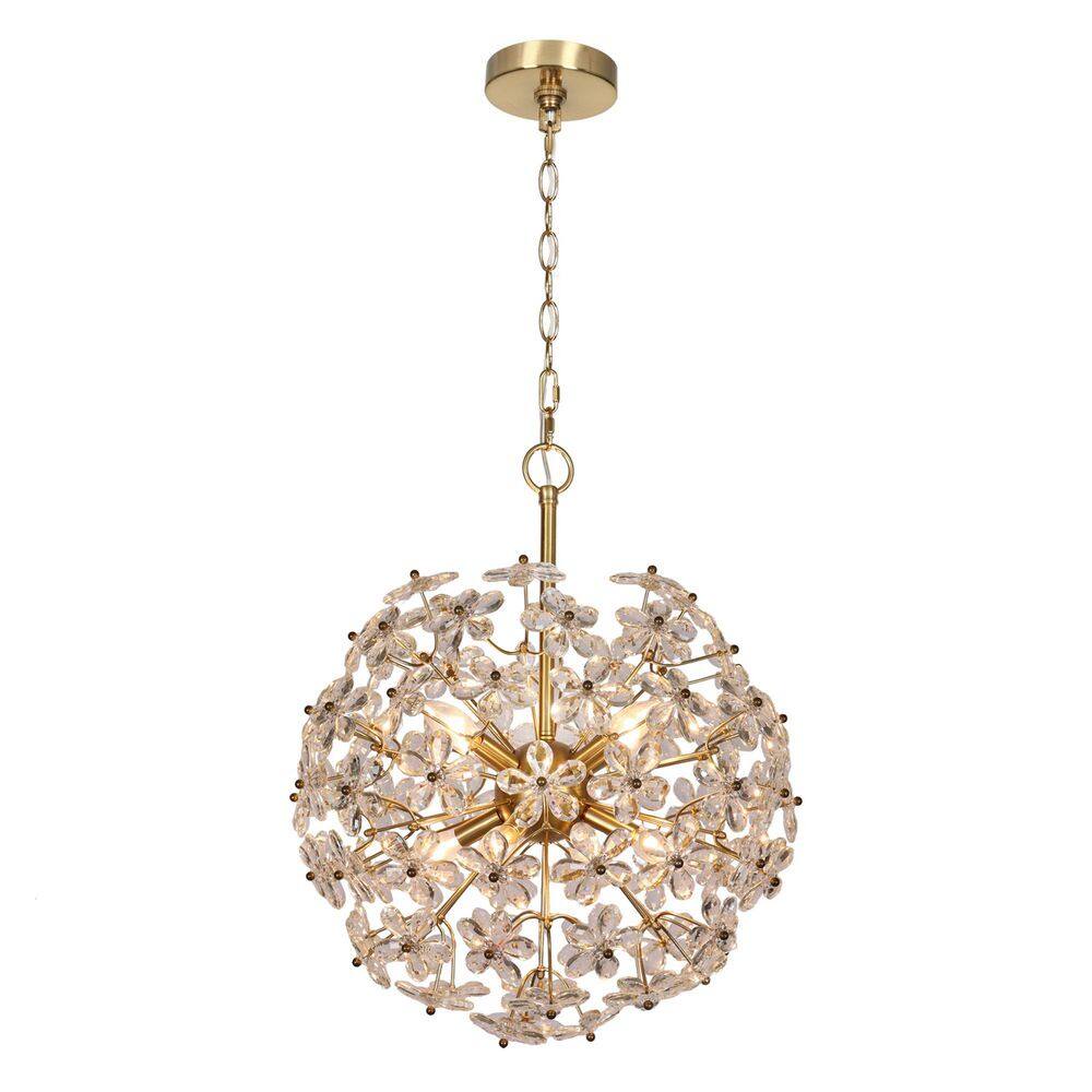 Modern 8-Light Plated Brass Sputnik Globe Chandelier with Floral Shape Crystal Accent for Bedroom Foyer No Bulb Included price drop on PriceWatchPro