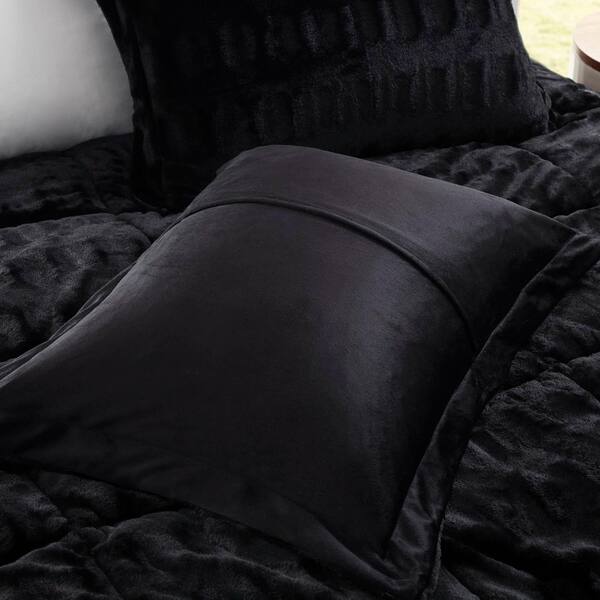 3-Piece King/Cal King Black Soft Stylish Brushed Long Faux Fur