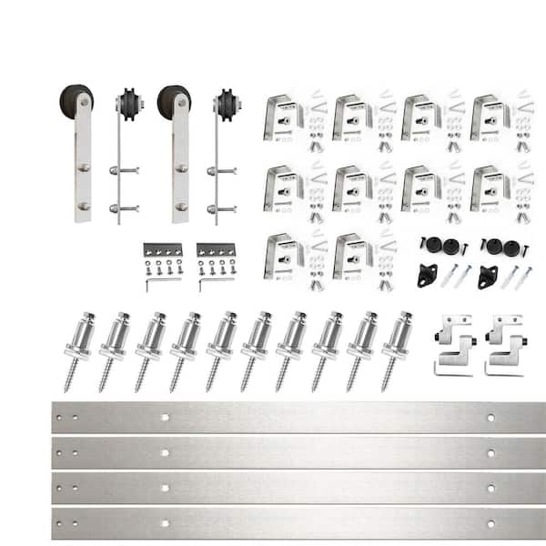 HOMACER 13 ft./156 in. Brushed Nickel Double Track Bypass U-Shape Sliding Barn Door Hardware Kit - Straight Design Roller