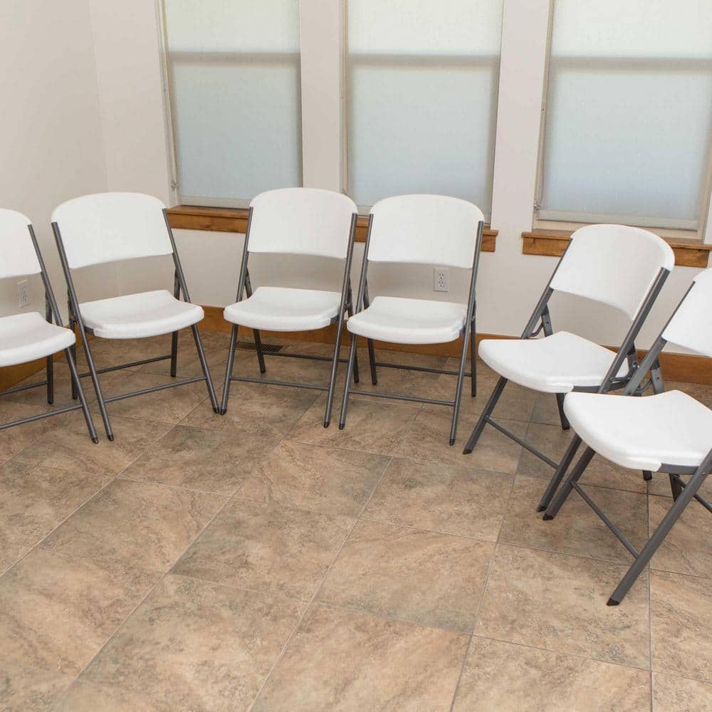 White Granite Plastic and Steel Folding Chairs, Set of 6