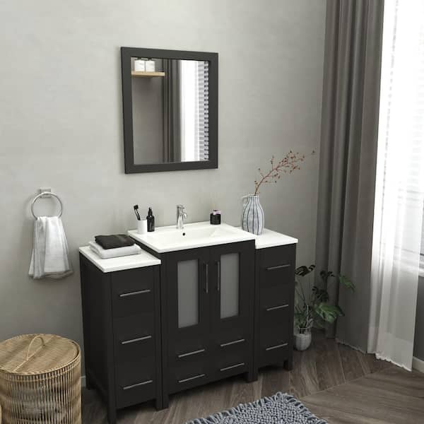 Brescia 48 in. W x 18.1 in. D x 35.8 in. H Single Basin Bathroom Vanity in Espresso with Top in White Ceramic and Mirror