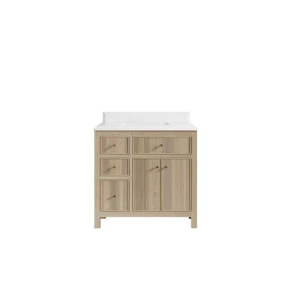 Willow Collections Sonoma Oak 36 in. W x 22 in. D x 36 in. H Single Sink Bath Vanity Center in White Oak with 1.5 in. White Quartz Top
