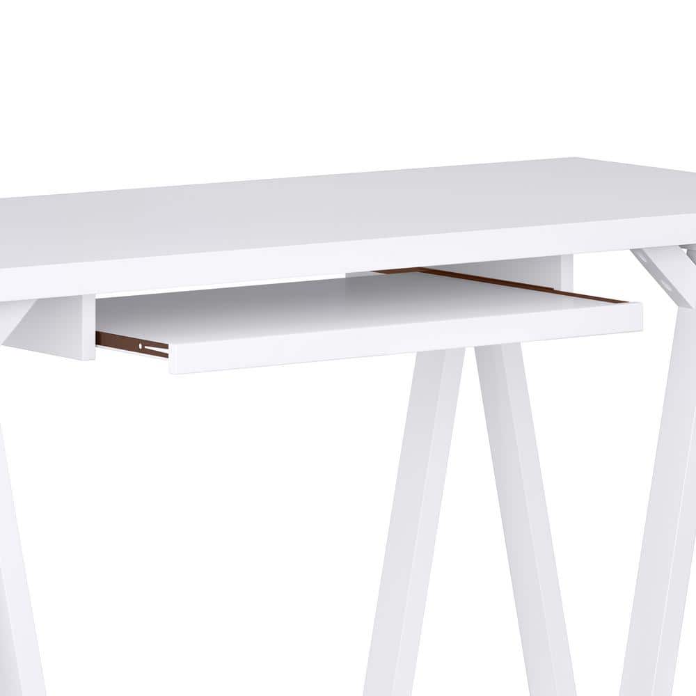 White Solid Wood Transitional Desk with Keyboard Tray